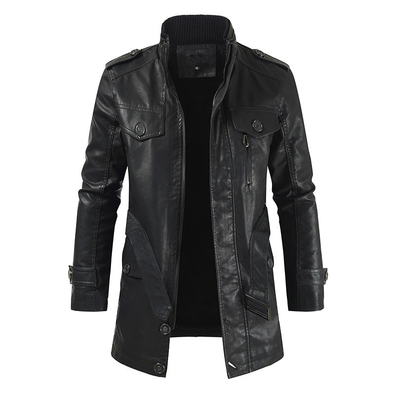 Manteau long stylé pour homme en cuir velours