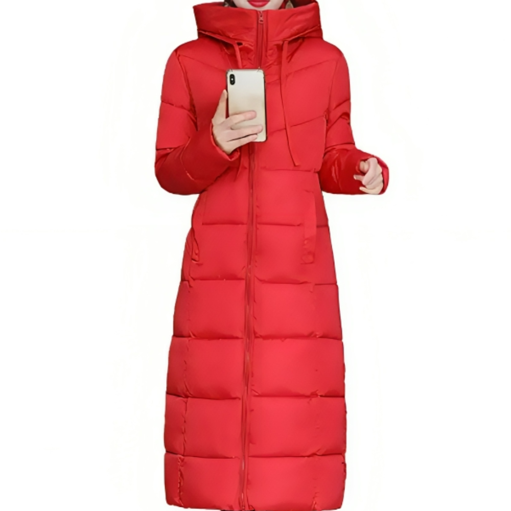 Doudoune matelassée longue à capuche pour femme, idéale pour l'automne