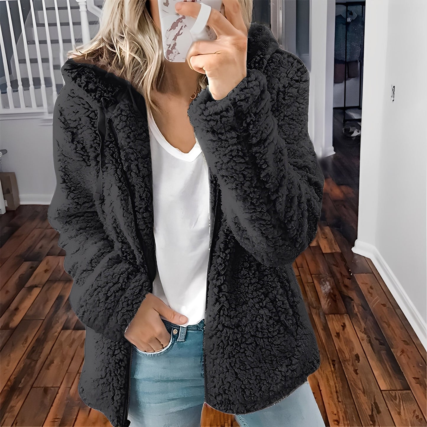 Veste en laine pour femme chaude à capuche