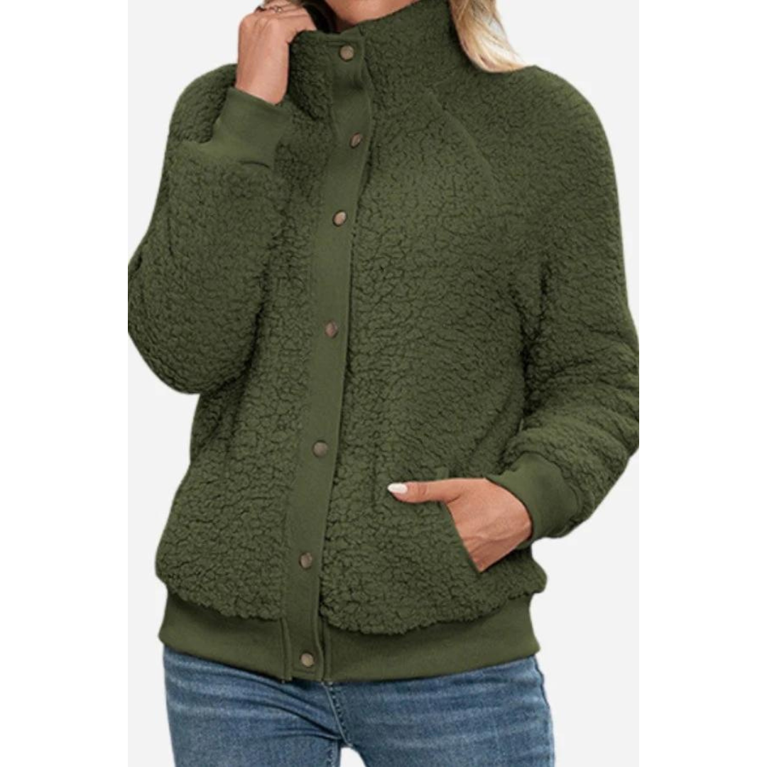 Veste polaire élégante col montant fermeture boutonnée