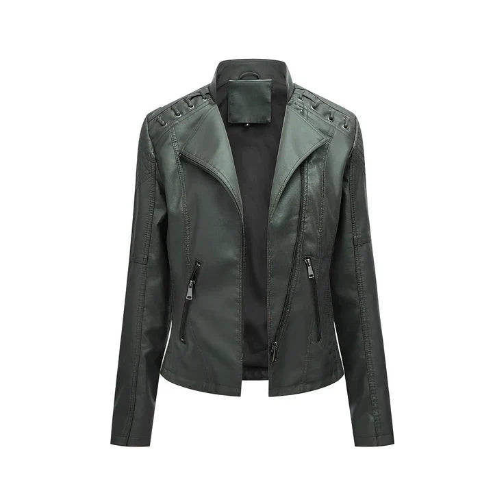 Veste en cuir femme noire avec fermeture éclair