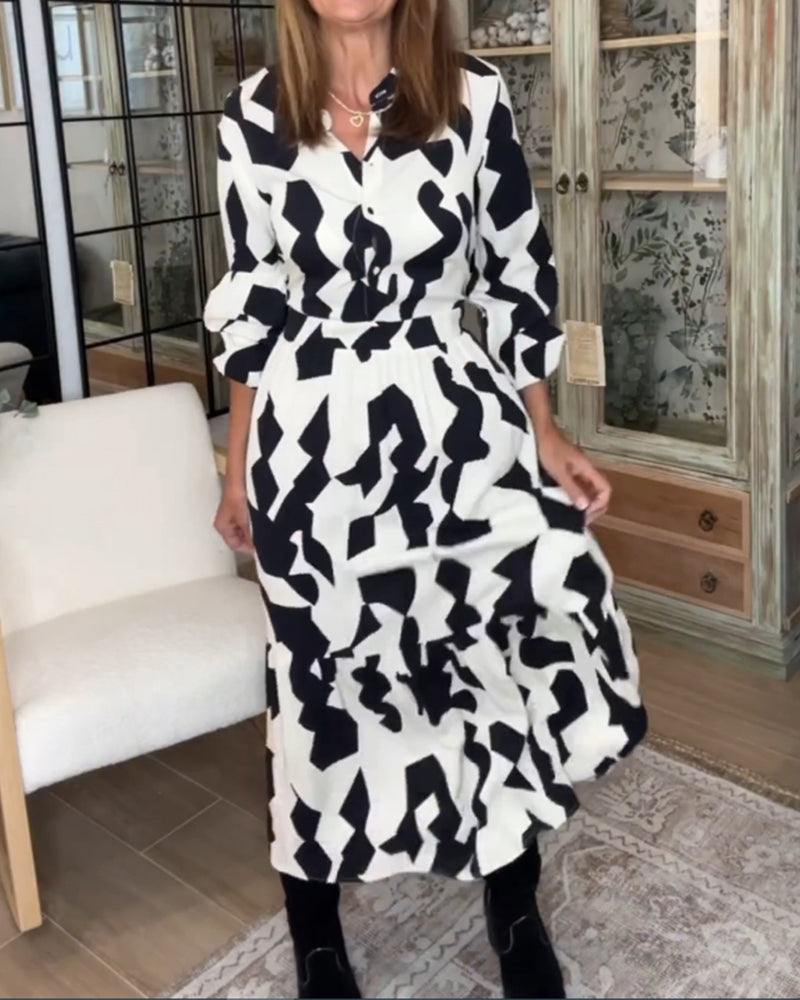 Sommer Maxikleid Lange Ärmel Trendy Bedruckt - IdealeKleiden