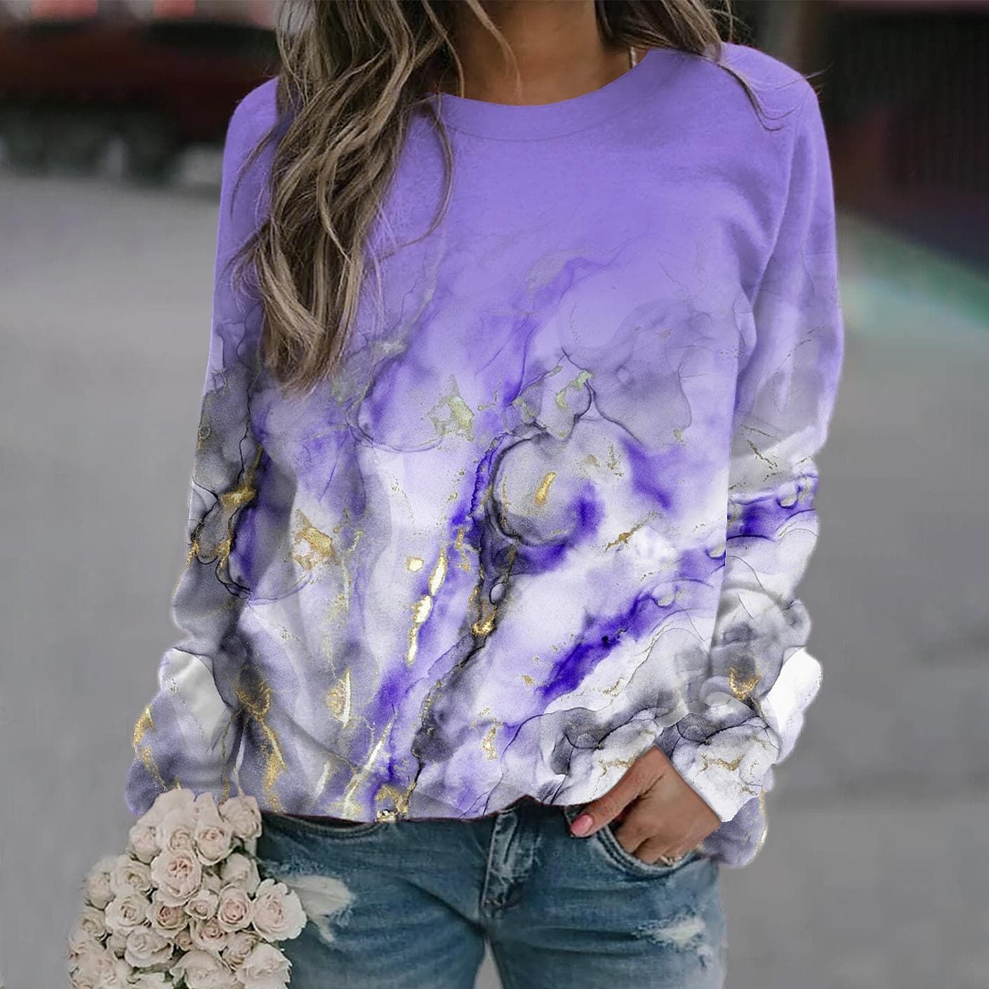 Lavendel Pullover Rundhals Frauen - IdealeKleiden