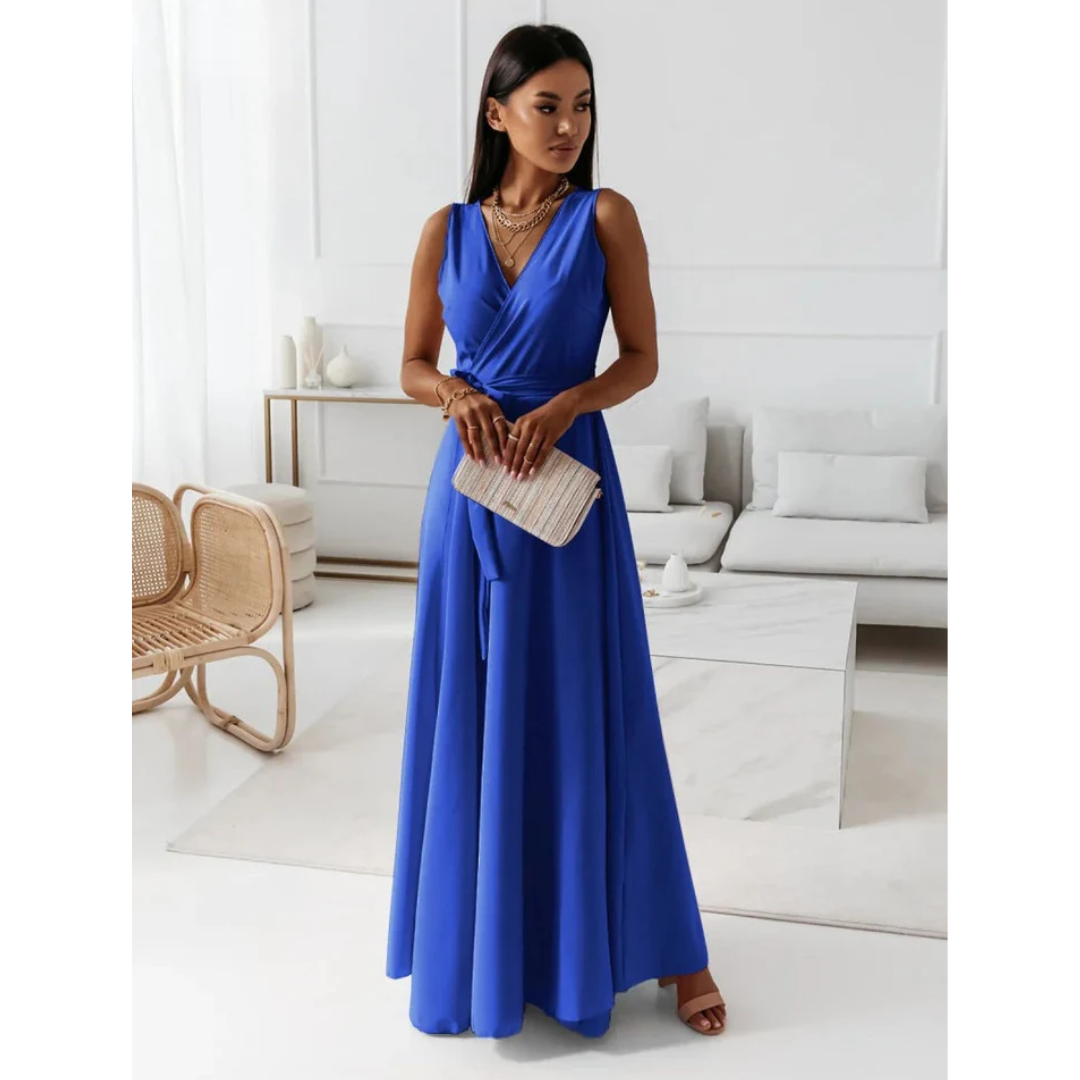 Robe longue femme style portefeuille sans manches été