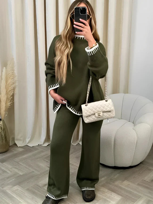 Élégant ensemble 2 pièces tricoté chaud pour femme