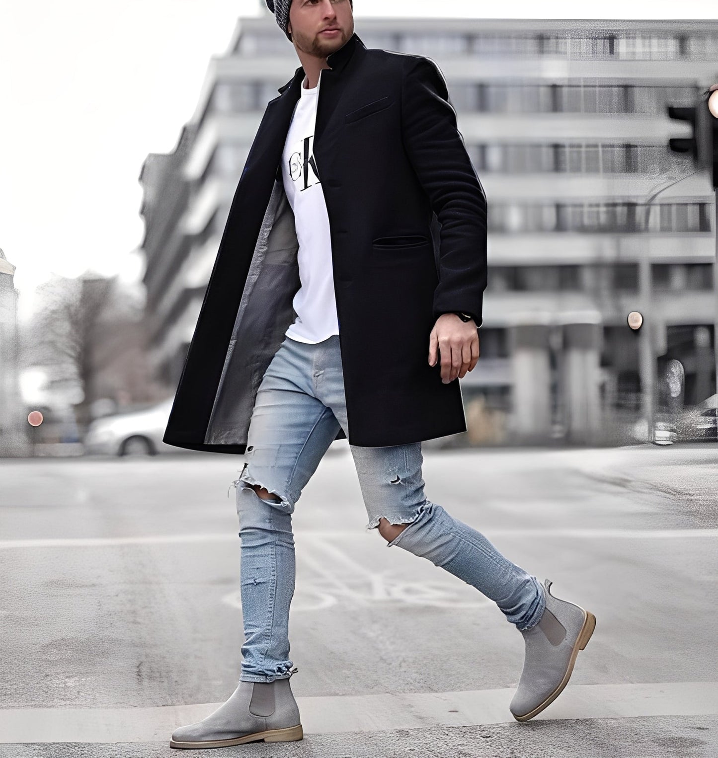 Élégant manteau long en laine pour homme