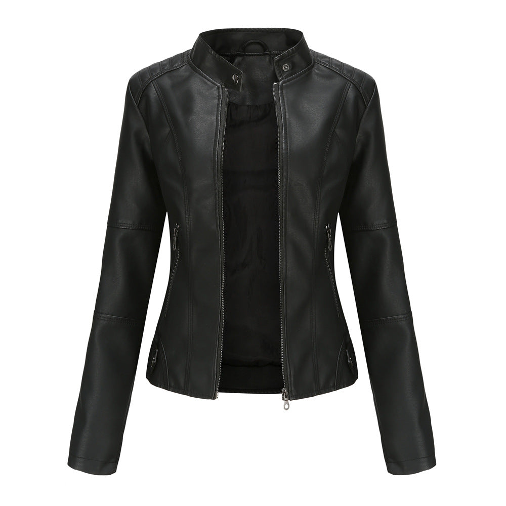 Manteau en cuir élégant pour femme, coupe ajustée
