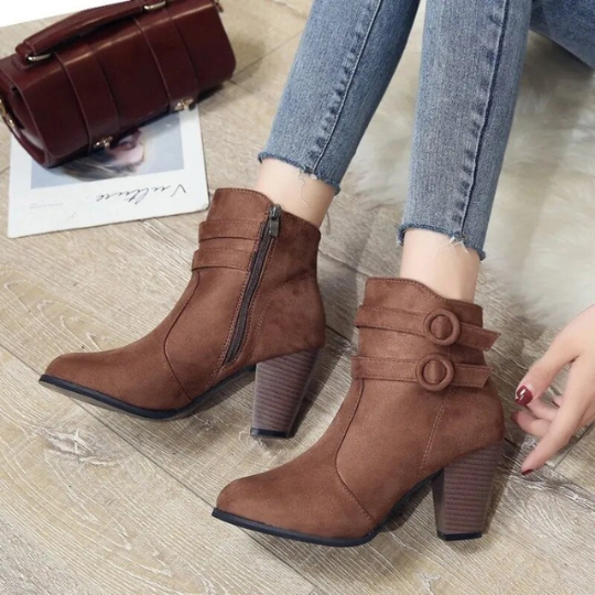 Bottines femme talon haut boucle noire