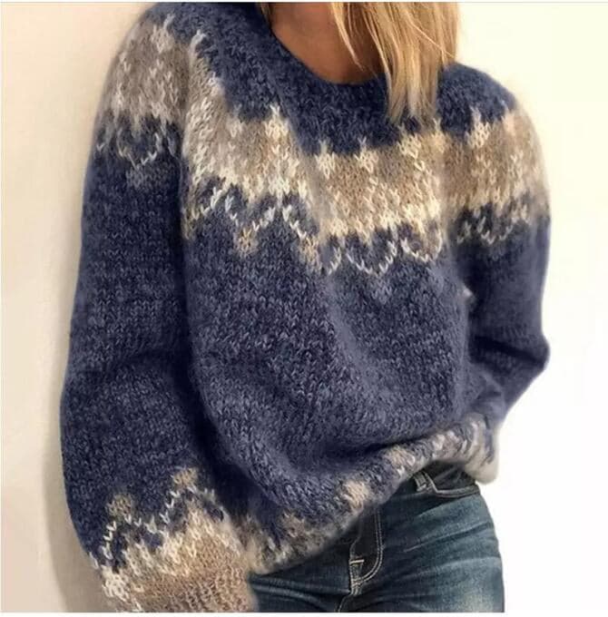 Pull doux en maille pour femme, oversize, mélange de laine, col rond