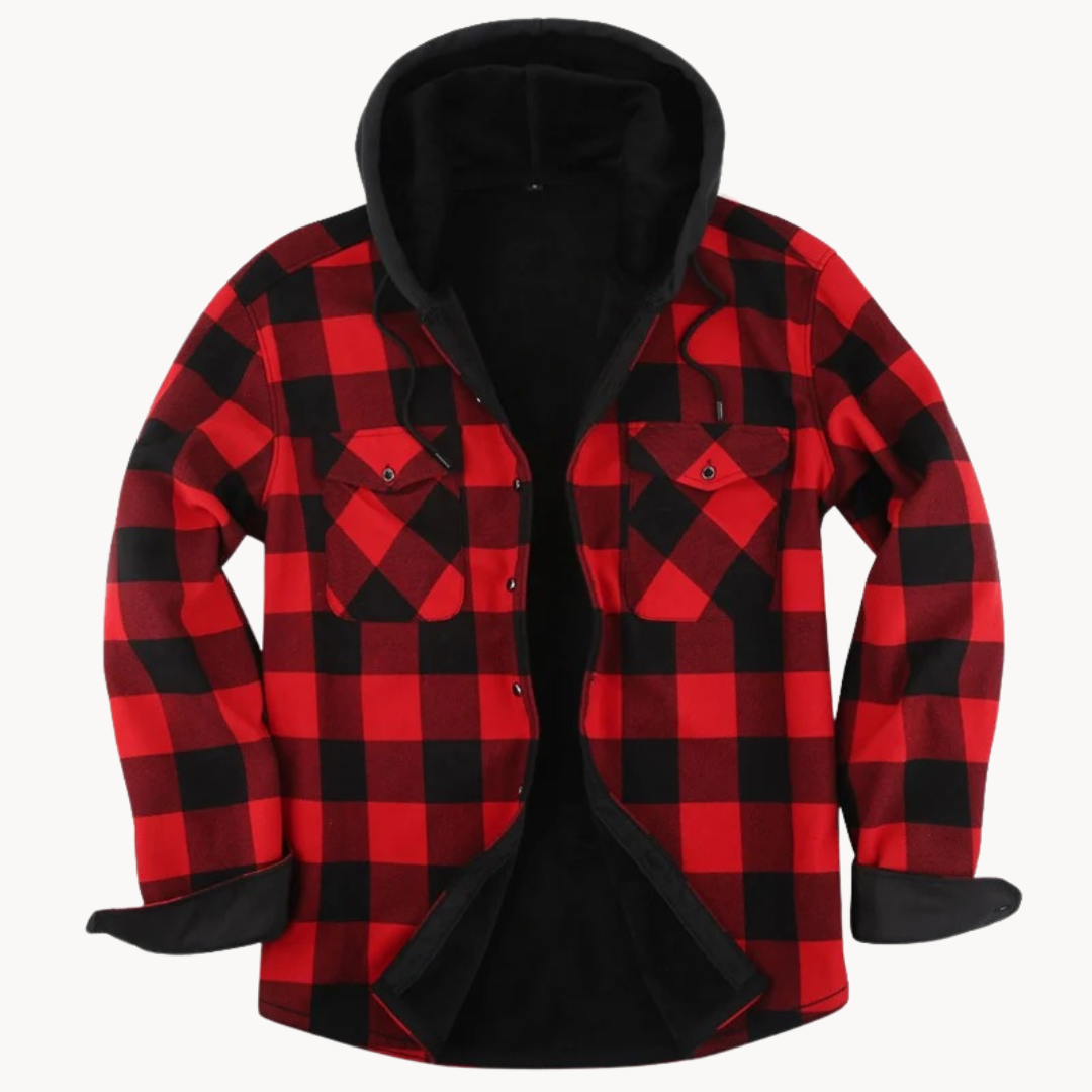 Veste à capuche en flanelle doublée polaire chaude pour hommes