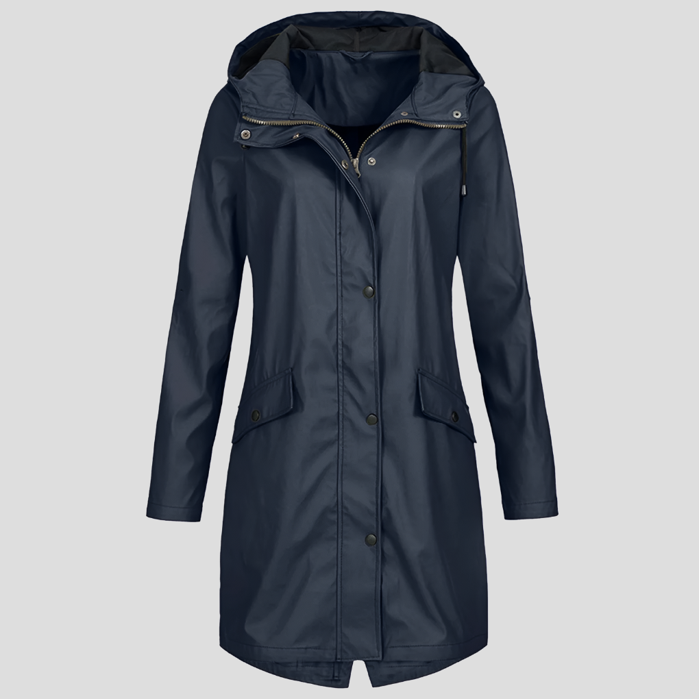 Imperméable long femme à capuche poches