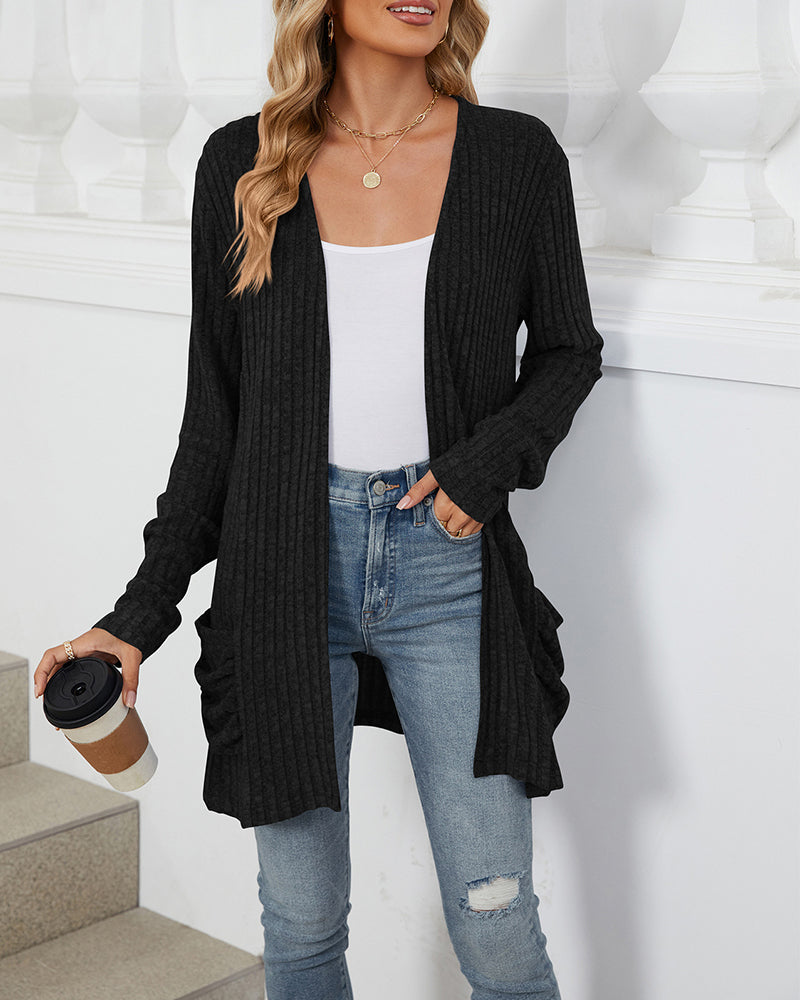Cardigan élégant uni à manches longues avec poche