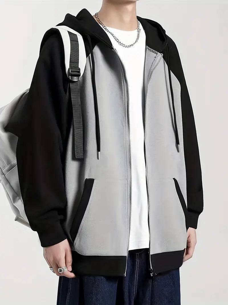 Sweat à capuche color block moderne pour homme avec fermeture éclair