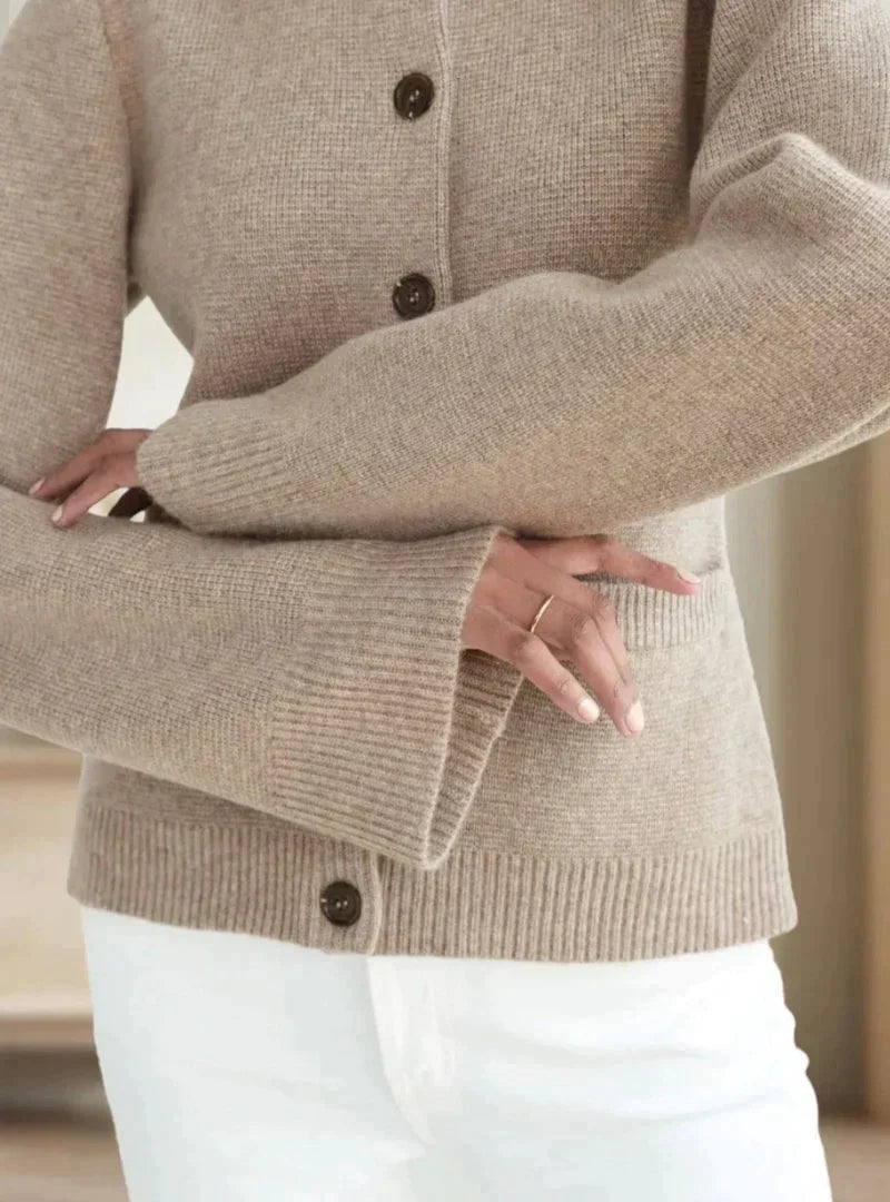 Cardigan femme en maille mélangée de laine coupe droite