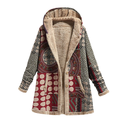 Manteau à capuche style patchwork doublé polaire douce