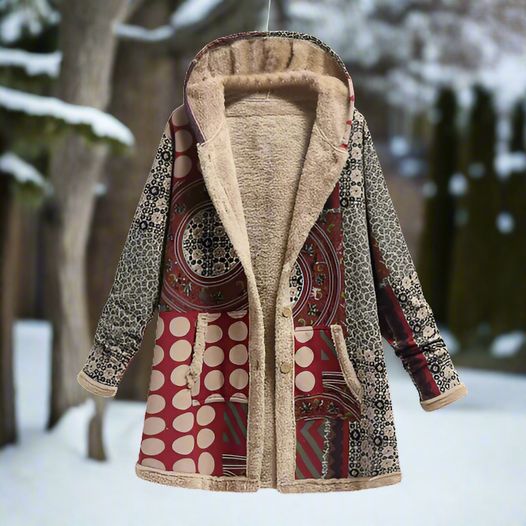 Long manteau en polaire avec capuche et boutons
