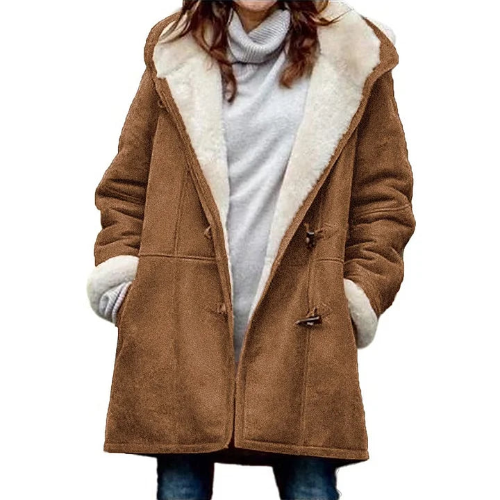 Veste d'hiver chaude à capuche pour femme, boutonnée