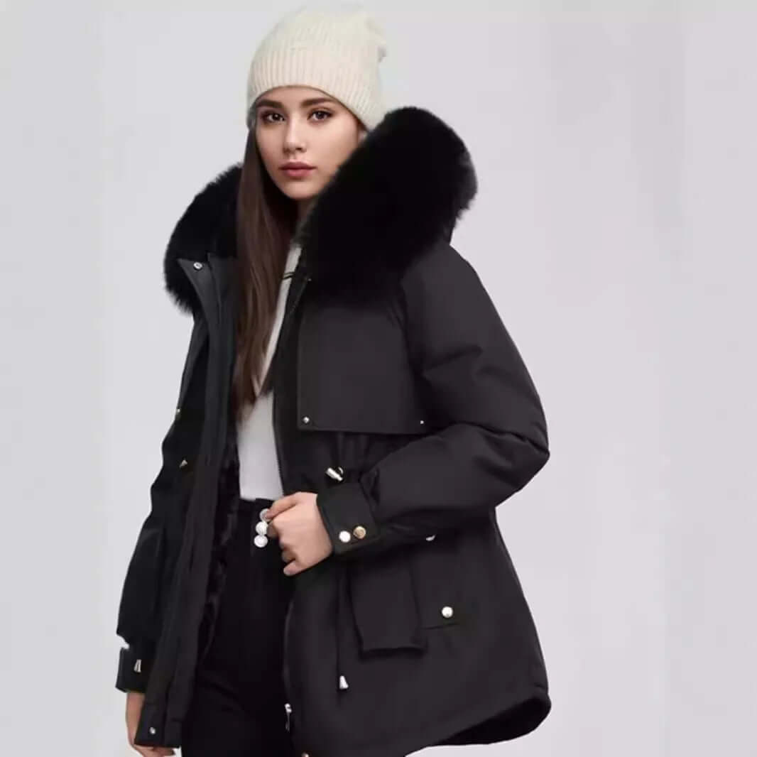 Manteau d'hiver femme col fausse fourrure élégant