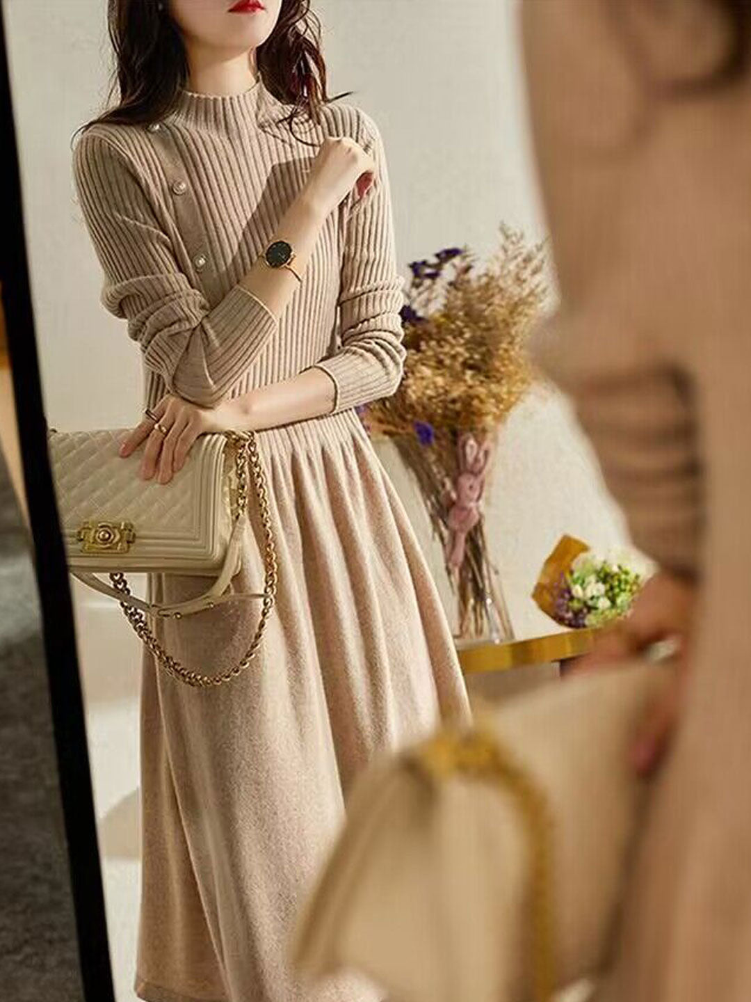 Robe pull élégante à col roulé pour femme