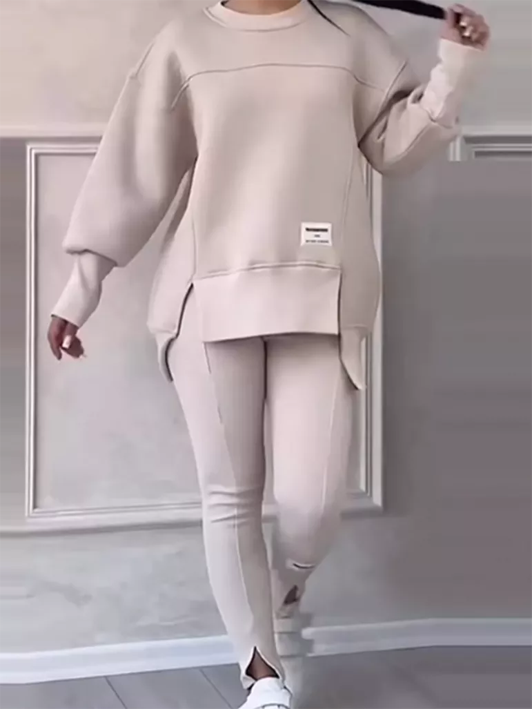 Ensemble hiver élégant : pull patchwork et leggings