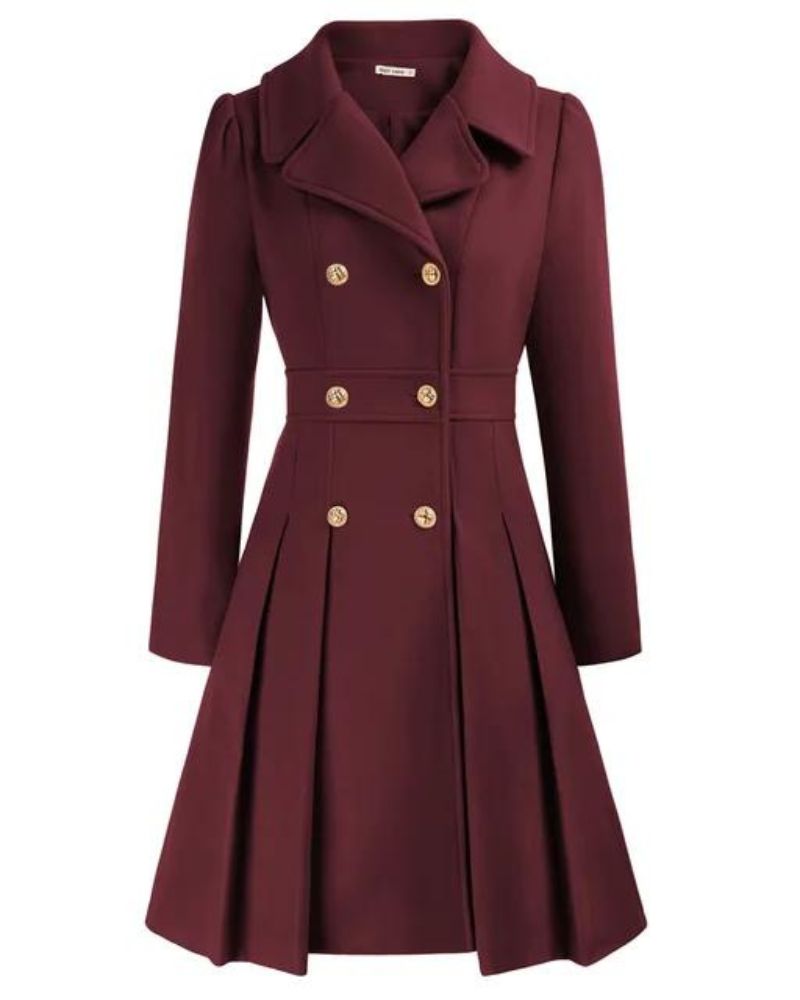Élégant manteau en laine pour femme, jupe plissée