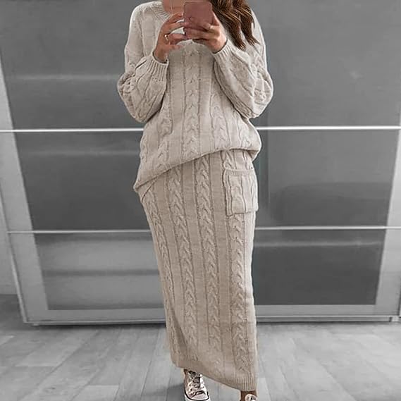 Ensemble tricoté Robe Pull Jupe Hiver Chaud