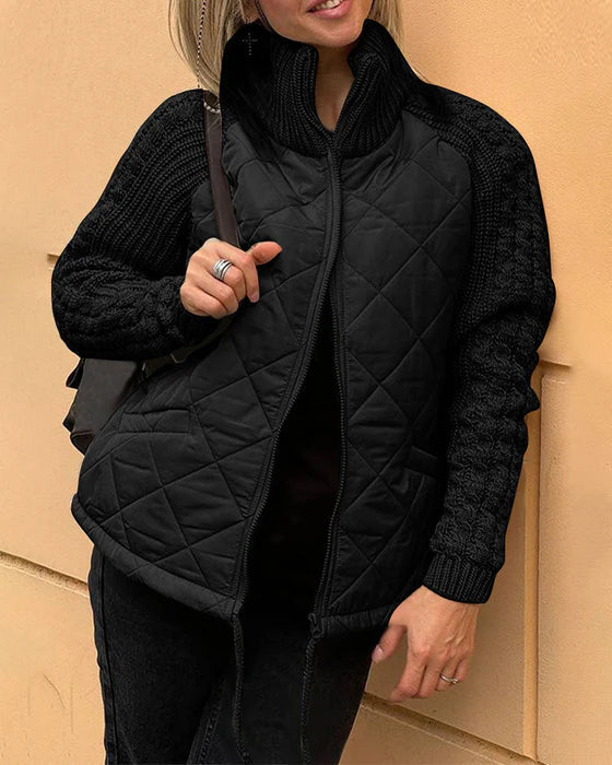 Manteau uni, fermeture éclair, col montant