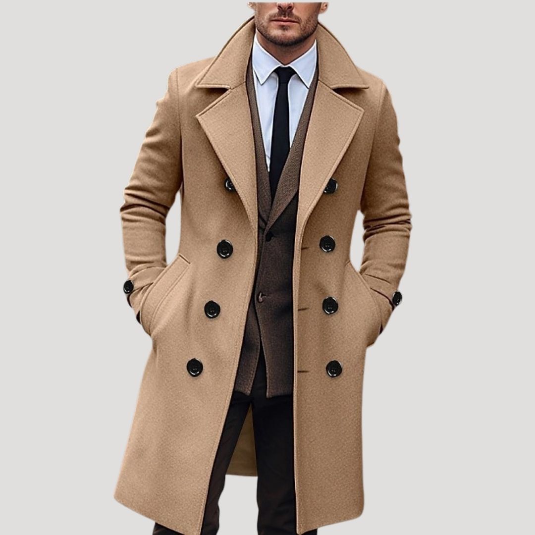 Manteau long homme printemps élégant double boutonnage