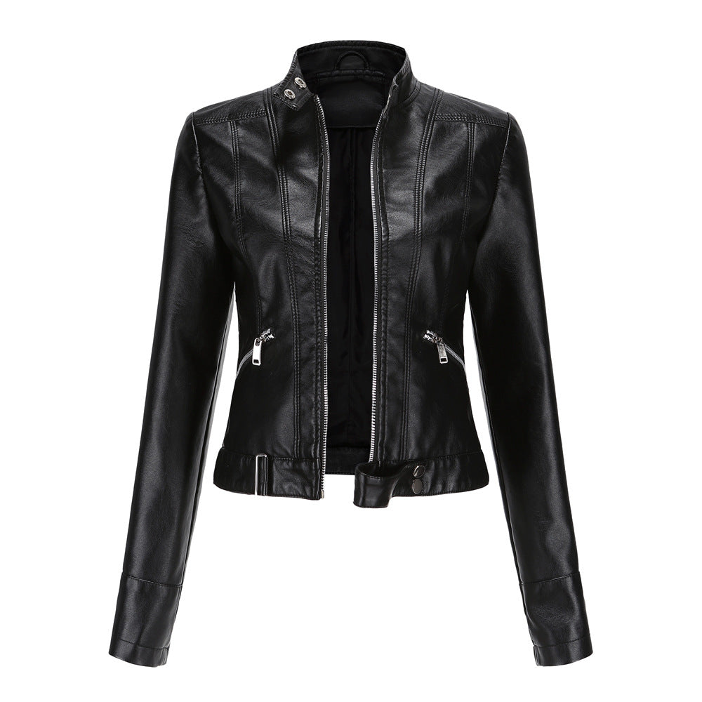 Blouson en cuir élégant pour femme avec col
