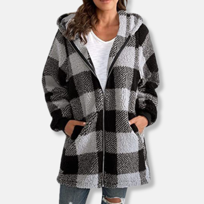 Sweat à capuche carreaux grande taille doux capuche zip