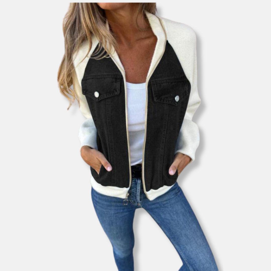 Blouson aviateur en jean, fermeture éclair, coupe regular