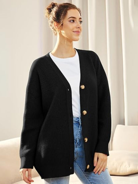 Gilet pour femme ample col en V boutons mode automne