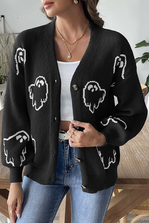 Cardigan hanté avec boutons motif Halloween