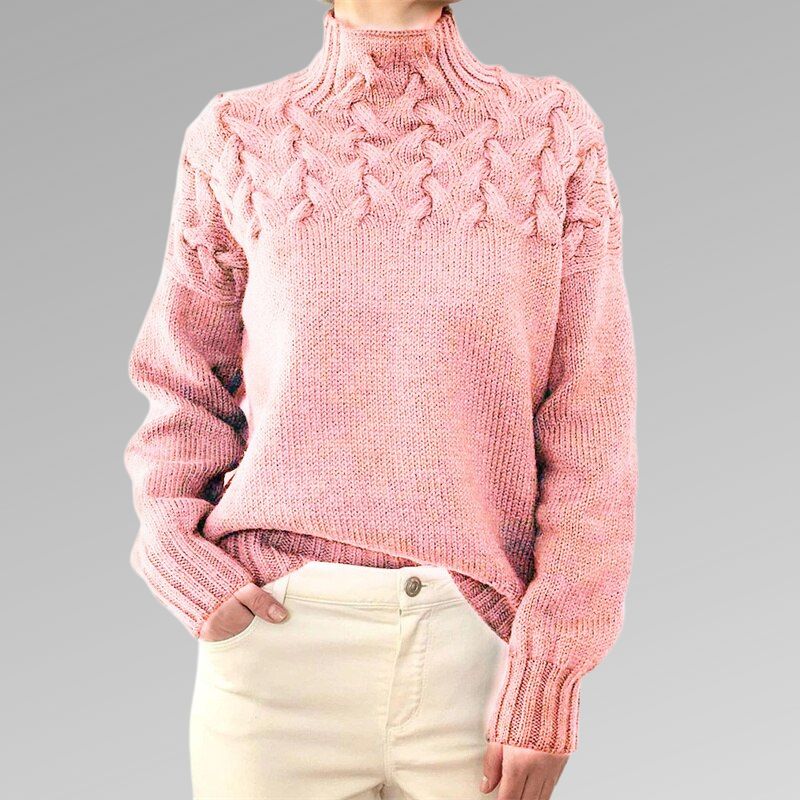 Robe élégante | Pull en maille col montant, motif torsadé