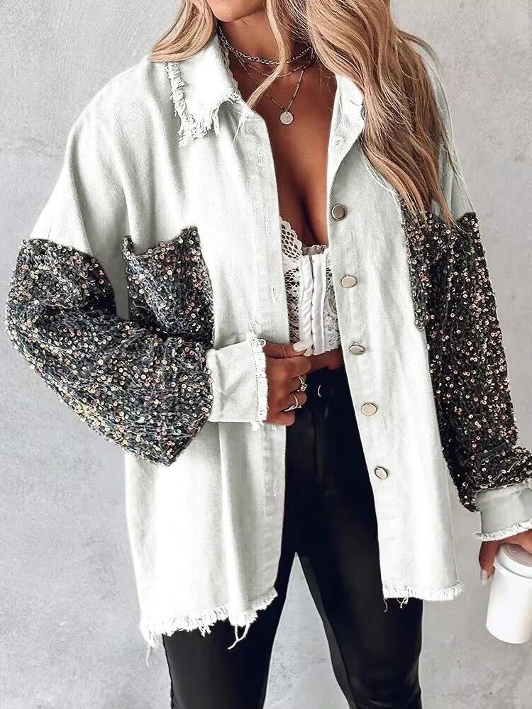 Veste en jean glamour à effet pailleté