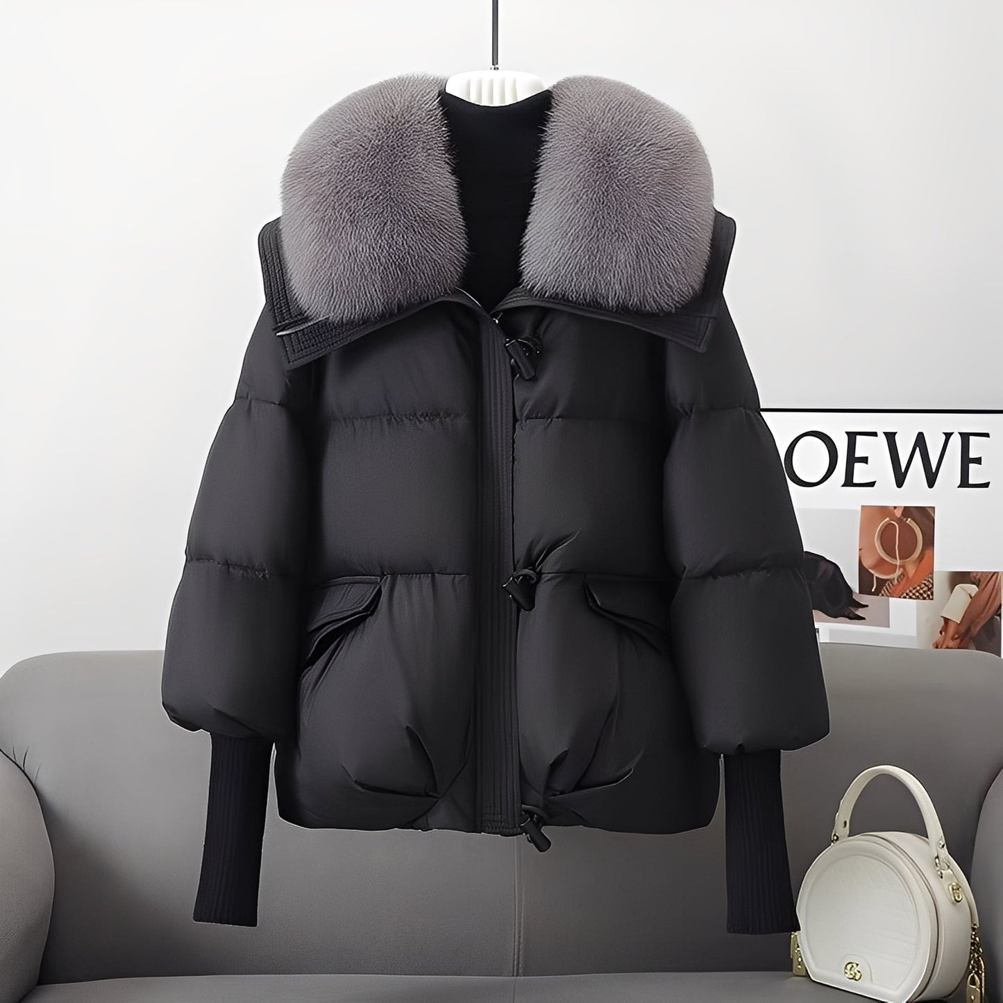 Veste élégante pour femme | Coupe-vent raffiné avec garnissage en duvet et fourrure
