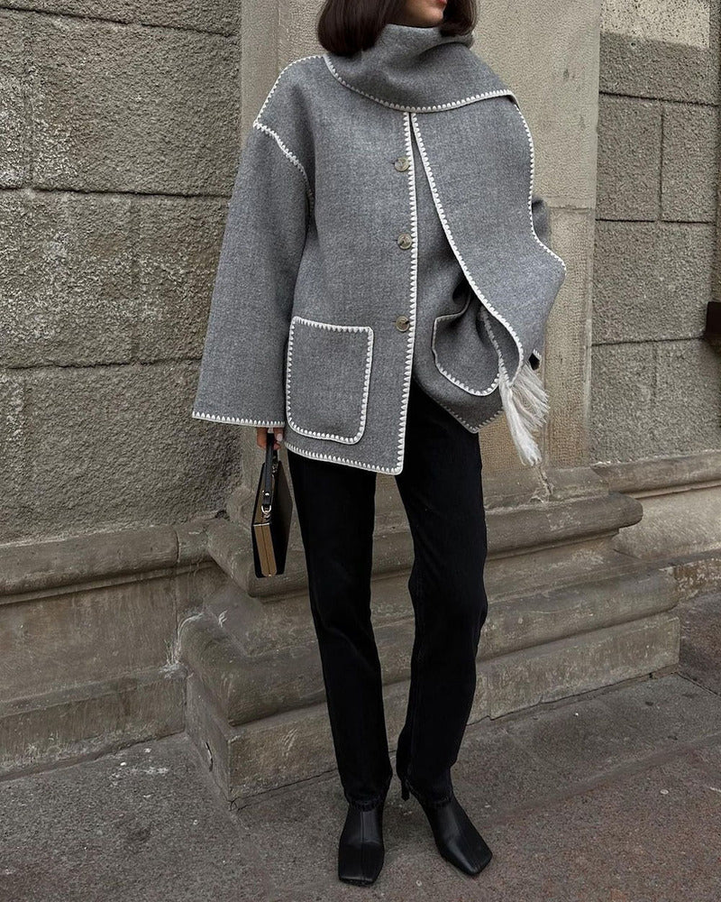 Manteau classique en laine élégant style Hepburn cape femme
