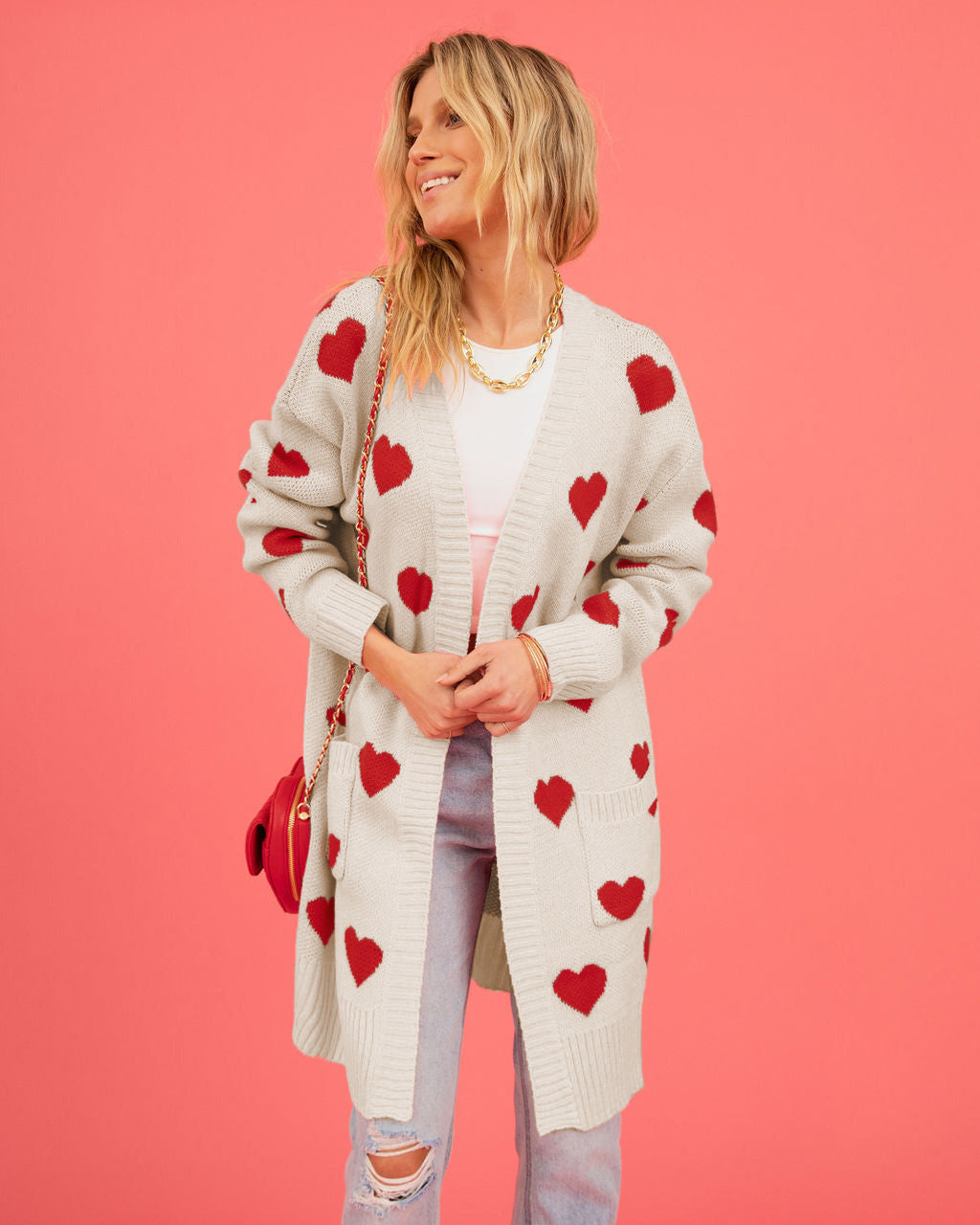 Gilet fraise ouvert style printemps