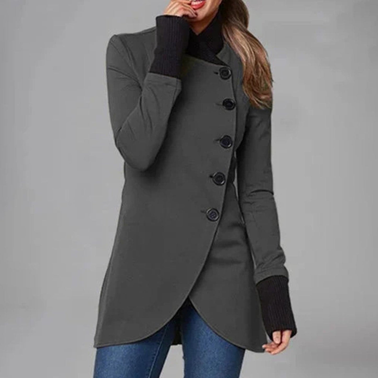 Manteau élégant pour femme, asymétrique, manches longues