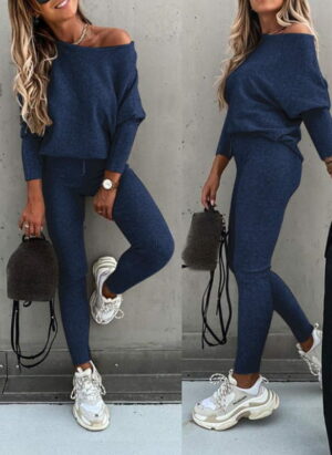 Tenue de Noël | Ensemble pull à épaules dénudées pour femme avec leggings