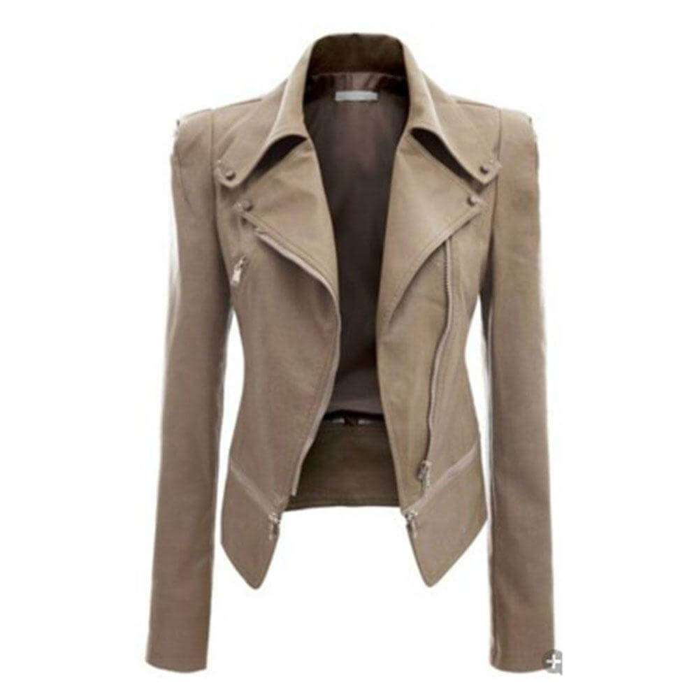 Blouson en cuir slim pour femme noir zippé