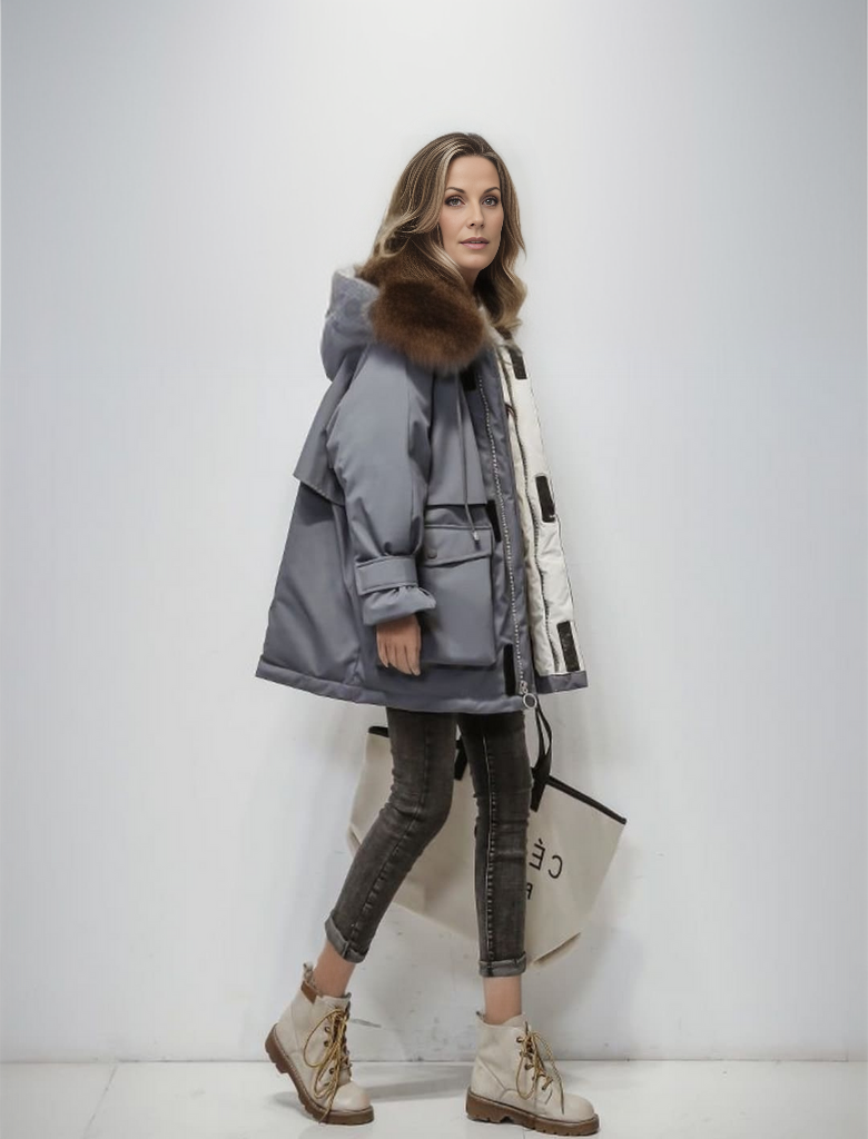 Parka d'hiver pour femme en fausse fourrure végétalienne