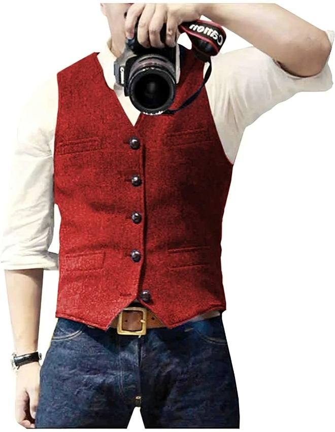 Gilet blazer en jean pour hommes col en V moderne