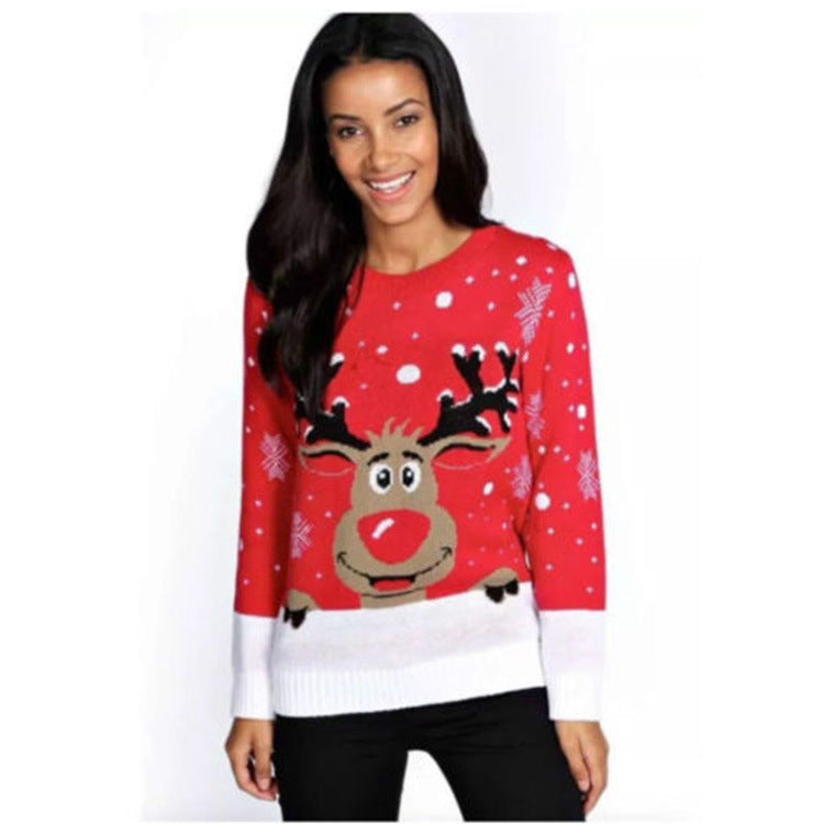 Pull de Noël Femme Doux Motif Renne Joyeux