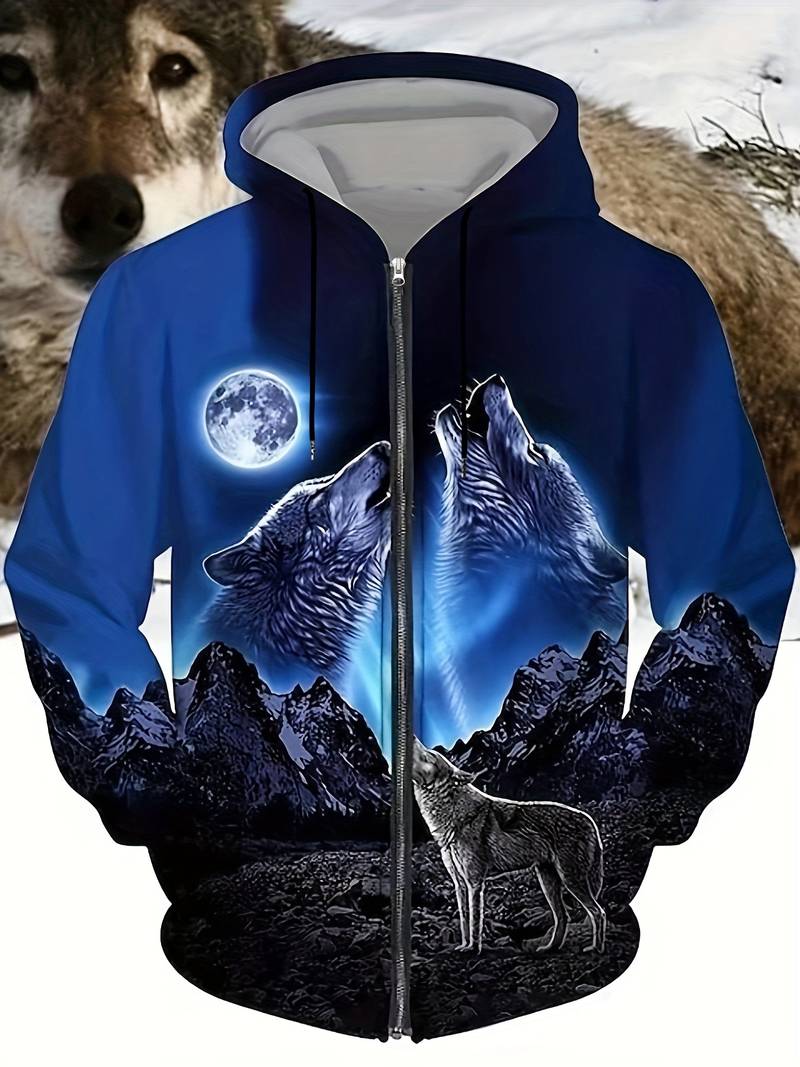 Männer Kapuzenpullover Wolf Muster Cool - IdealeKleiden