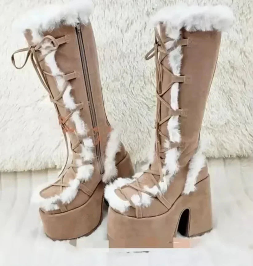 Bottes fourrées chaudes à semelles épaisses