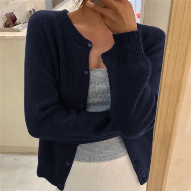 Cardigan col rond élégant à manches longues pour femme
