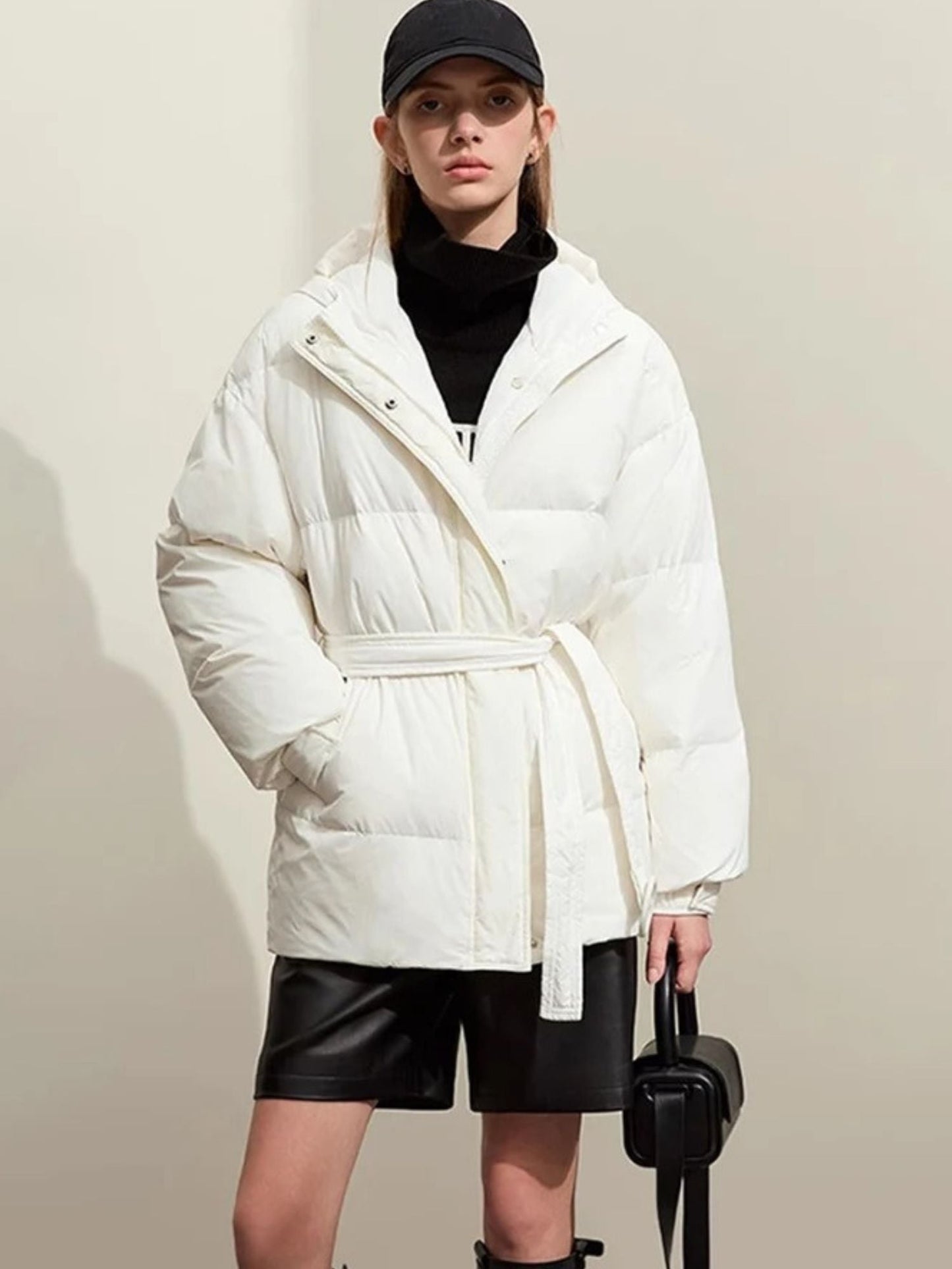 Doudoune chaude parka à capuche avec ceinture