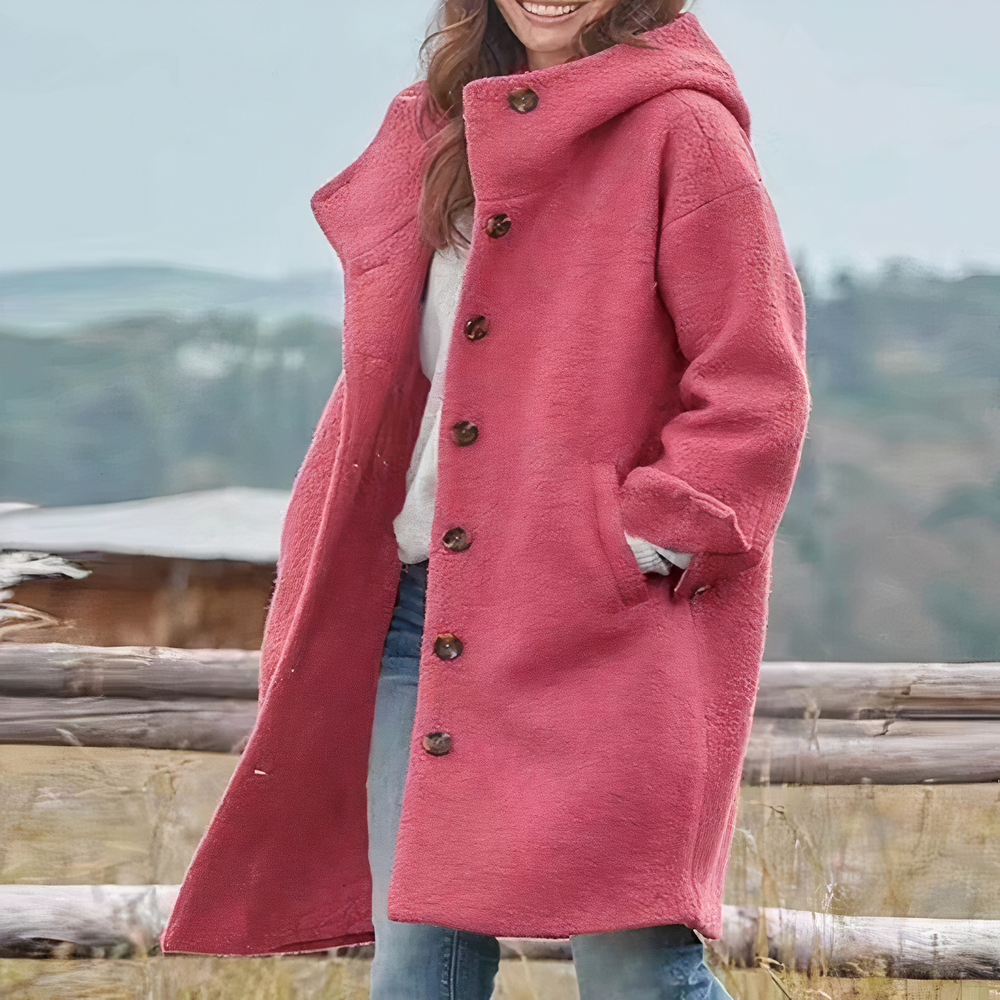 Grand manteau en laine, longueur genou, avec boutons