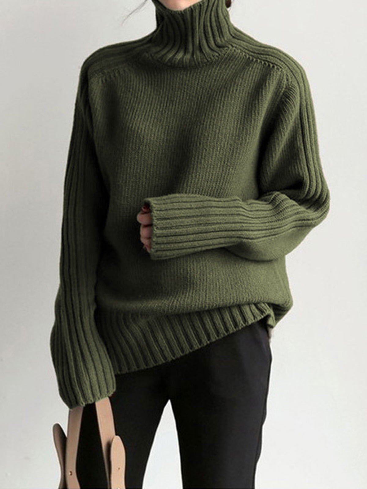 Pull tricoté à col haut pour femme, modèle d'automne